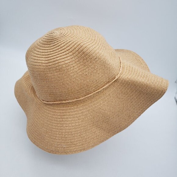 Womens Floppy Sunhat Woven Straw Tan Natural Wide Brim Beach Hat - Picture 4 of 11